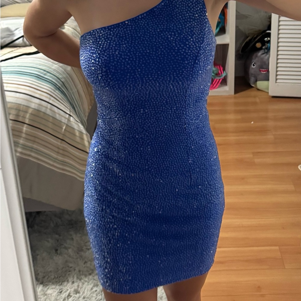 Sophia Thomas Blue Rhinestone Mini Dress